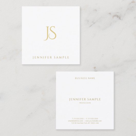 Gouden Monogram Professioneel Elegant Modern Eenvo Vierkante Visitekaartje (Voorkant / Achterkant)