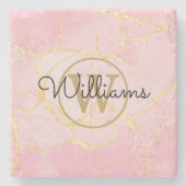 Gouden Monogram Roze Agat Geode Stenen Onderzetter (Voorkant)