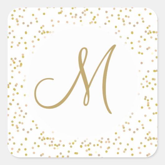Gouden Monogram Schrift Goudstof Vierkante Sticker (Voorkant)