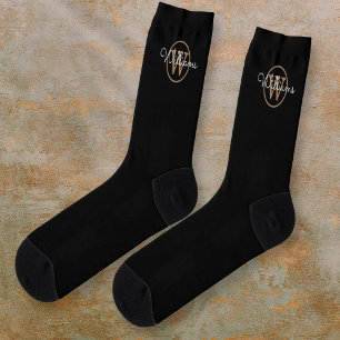 Gouden Monogram Schrift Naam Elegant Zwart Sokken