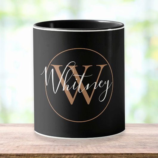 Gouden Monogram Script Naam Elegante Zwarte Mok