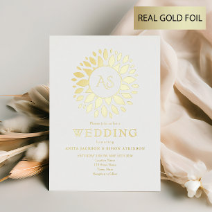 Gouden Monogram Trouwring Folie Uitnodiging