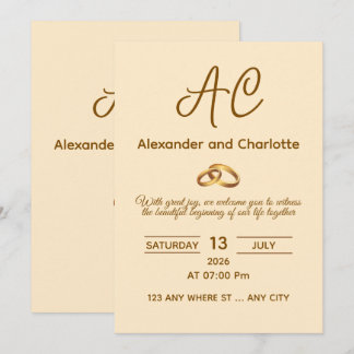 Gouden Monogram Trouwuitnodiging Kaart