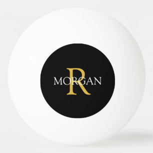 Gouden monogram & witte naam op zwart pingpongballen