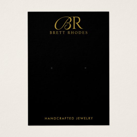 Gouden Monogram Zwart Oorbel Sieraden Display Kaar Visitekaartje (Voorkant)