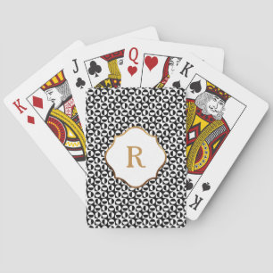 Gouden Monogram Zwart & Wit Diagonaal Retro Patroo Pokerkaarten