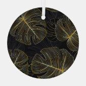 Gouden monstera bladeren, romantisch naadloos bloe glas ornament (Achterkant)