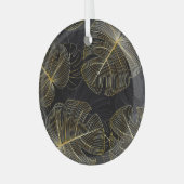 Gouden monstera bladeren, romantisch naadloos bloe glas ornament (Voorkant links)