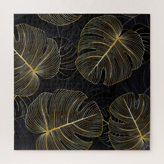 Gouden monstera bladeren, romantisch naadloos bloe legpuzzel (Verticaal)