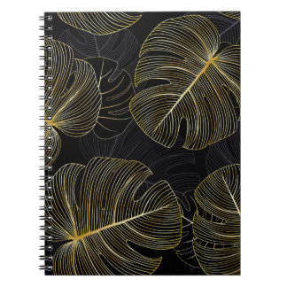 Gouden monstera bladeren, romantisch naadloos bloe notitieboek