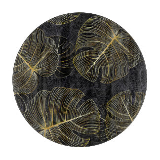 Gouden monstera bladeren, romantisch naadloos bloe snijplank