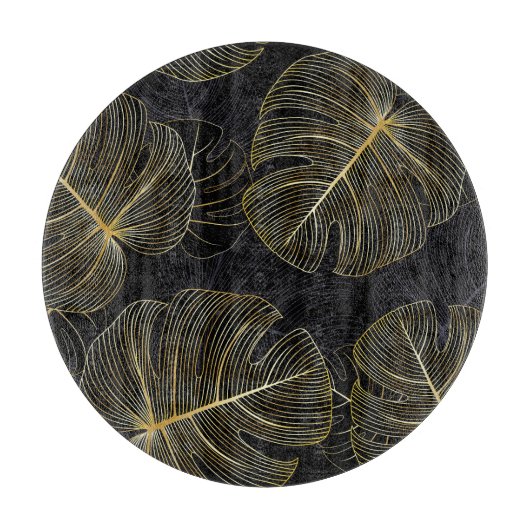 Gouden monstera bladeren, romantisch naadloos bloe snijplank (Voorkant)