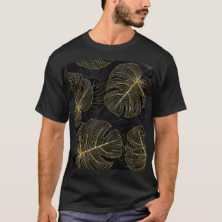 Gouden monstera bladeren, romantisch naadloos bloe t-shirt
