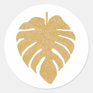 Gouden Monstera Print Ronde Sticker