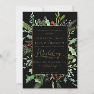Gouden Moody Winterbes Botanische Monogram Trouwda Kaart