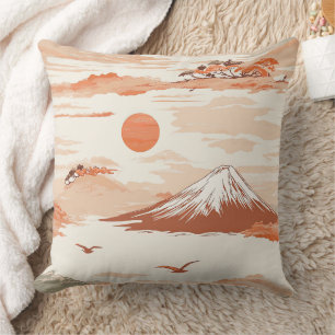 Gouden Mount Fuji Zonsopgang Japan Waterverf Patro Kussen