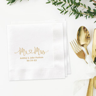 Gouden Mr en Mrs Hart Script Bruiloft Folie Servetten