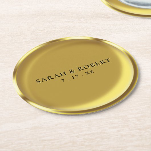 Gouden Munt Elegante Luxe Bruiloft Ronde Kartonnen Onderzetter (Gebogen)