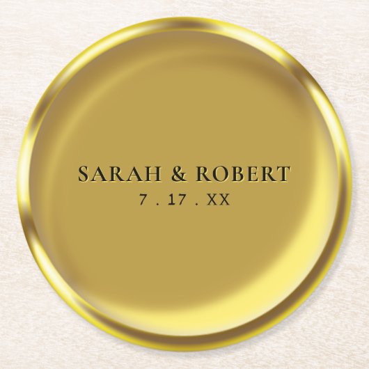 Gouden Munt Elegante Luxe Bruiloft Ronde Kartonnen Onderzetter (Voorkant)