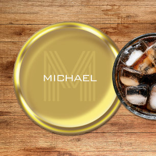 Gouden Munt Naam Monogram Initiaal Ronde Kartonnen Onderzetter