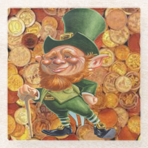 gouden munten van leprechaun glazen onderzetter