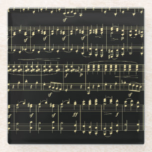 Gouden muziek op zwart glazen onderzetter