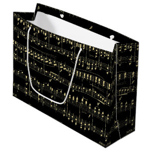 Gouden muziek op zwart groot cadeauzakje
