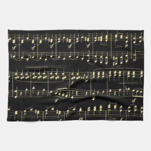 Gouden muziek op zwart theedoek
