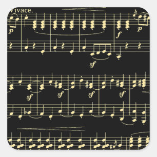 Gouden muziek op zwart vierkante sticker