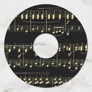Gouden muziek op zwart wijnglaslabel