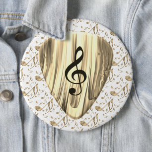 Gouden Muziekgitaarpick – Vioolsleutel Kunst Ronde Button 6,0 Cm