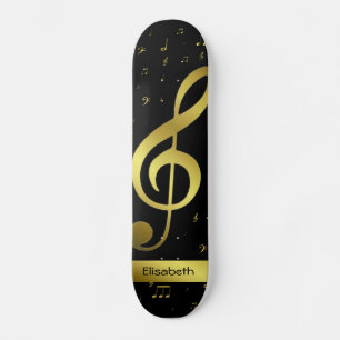 gouden muzieknoten in het zwarte skateboarddek skateboard