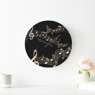 Gouden Muzieknoten op Zwart Medium Grote Klok