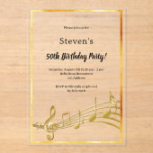 Gouden muzieknoten verjaardagsklaar acryl uitnodigingen (Voorkant)