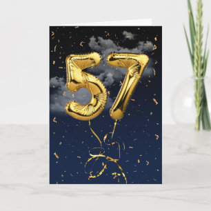 Gouden Mylar ballon voor 57e verjaardag en confett Kaart