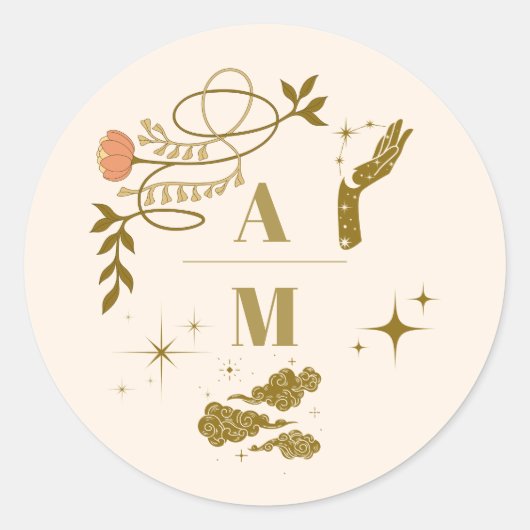 gouden mystieke botanische bruiloft ronde sticker (Voorkant)