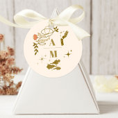 gouden mystieke botanische bruiloft ronde sticker