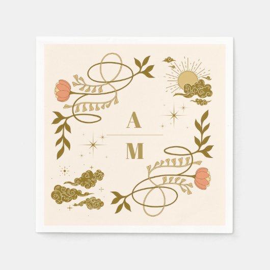  gouden mystieke botanische bruiloft servet (Voorkant)