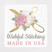 Gouden naaiende schaar Shabby Floral aangepaste kl Labels (Design 2)