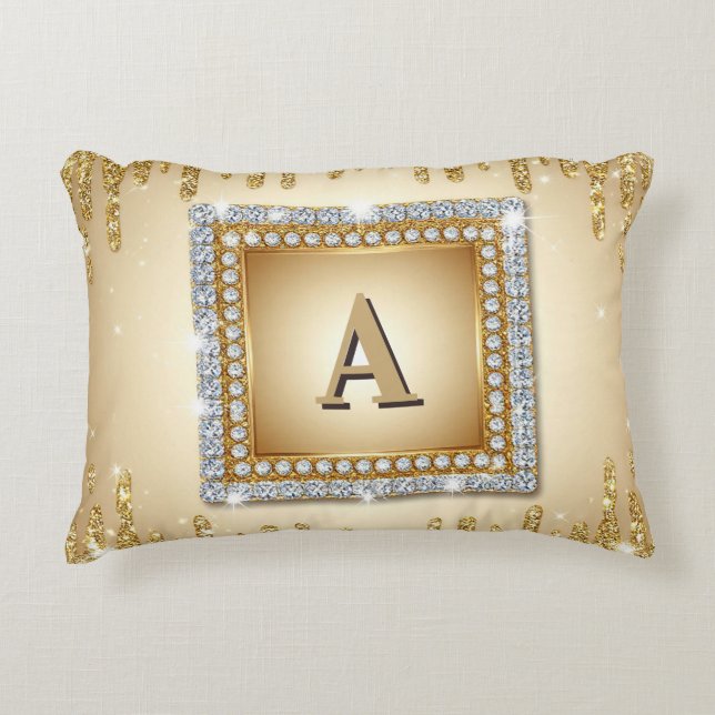 ✨ Gouden naam monogram diamant frame ✨ Accent Kussen (Voorkant)