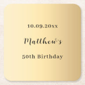 Gouden naam script verjaardag vierkante kartonnen onderzetter (Voorkant)