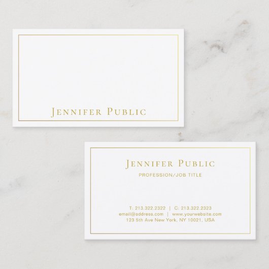 Gouden Naam Tekst Minimalistische Elegante Sjabloo Visitekaartje (Voorkant / Achterkant)