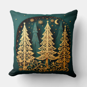 Gouden Nacht Bosland – Kerstboom Patroon Kussen