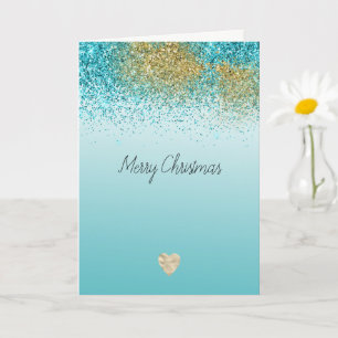 Gouden namaak glitters aqua hart Kerstmis Kaart