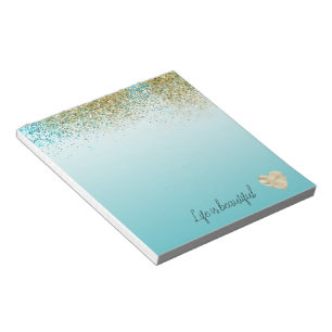 Gouden namaak glitters aqua ombre hart notitieblok