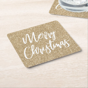Gouden namaak glitters Kerstmis kalligrafie Vierkante Kartonnen Onderzetter