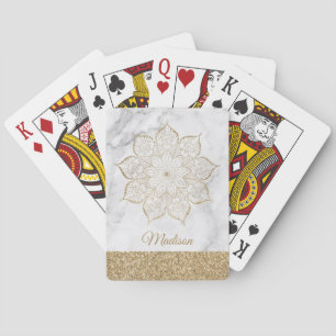 Gouden namaak glitters mandala op grijs & wit marm pokerkaarten