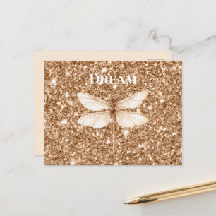 Gouden namaak glitters witte libel briefkaart