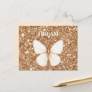 Gouden namaak glitters Witte Vlinder Briefkaart