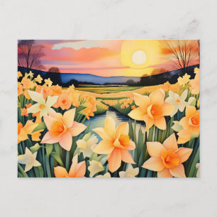 Gouden narcissen bij zonsondergang in een rustige  briefkaart